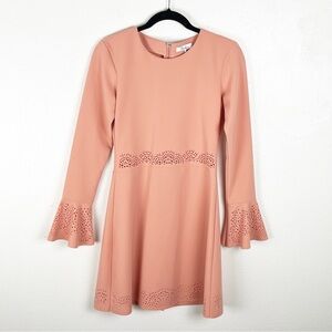 PARKER Sonoma Peach Laser Cut Bell Sleeves Exposed Back Zipper Dress, Size Small